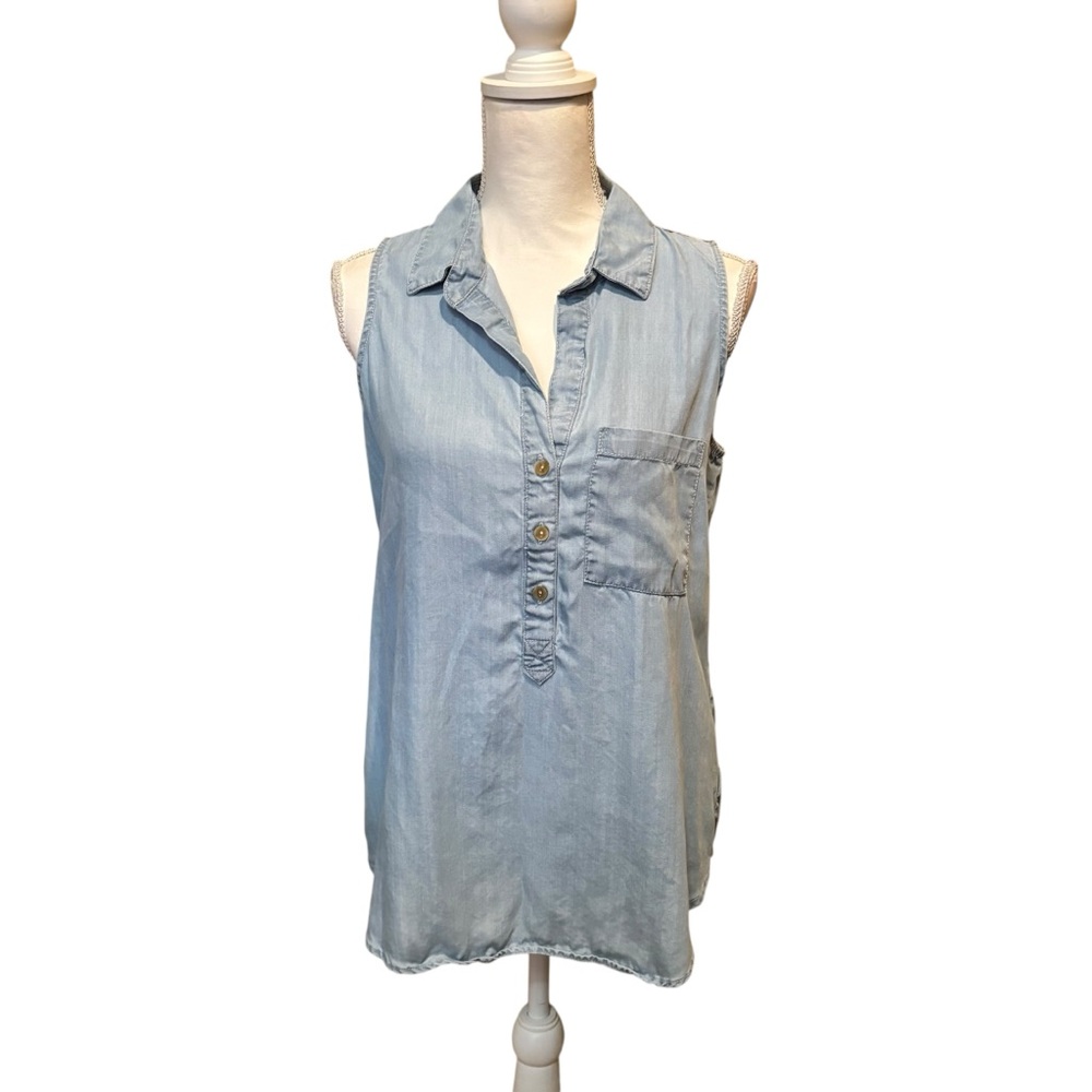 Velvet Heart‎ Women size medium Chambray Blouse Sleeveless Tencel